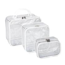 Kit 3 Necessaries Transparente Impermeável com Zíper Kit 3 Necessaries Transparente Impermeável com Zíper