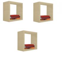 Kit 3 Nicho Decorativo 15x15x15 Cm Natural Em Mdf F031