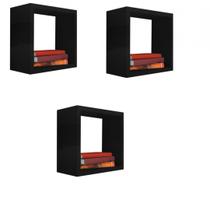 Kit 3 Nicho Decorativo 25X25X15 cm Preto Em Mdf Kit 3 Nicho Decorativo 25X25X15 cm Preto Em Mdf