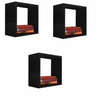 KIT 3 Nicho Decorativo 35X35X15 cm Preto Em MDF