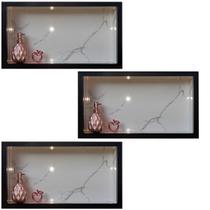 Kit 3 Nicho Porcelanato Branco Carrara Borda Preta 60x32 Embutir Banheiro