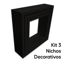 Kit 3 Nichos 100% MDF Cor Preta Quarto e Sala Decoração
