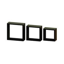 Kit 3 Nichos de Decoração Quadrado Preto em MDP Brasforma
