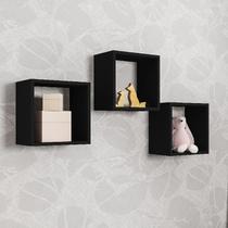 Kit 3 Nichos de Parede Decorativos Quadrado Cor Preto - AJL Móveis