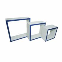 kit 3 nichos decorativos MDF Branco borda Azul