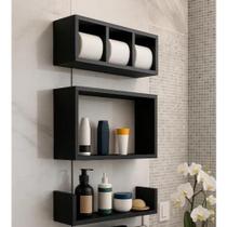 Kit 3 Nichos Decorativos Prateleiras Organizador Preto Mdf 40x18x12 Kit 3 Nichos Decorativos Prateleiras Organizador Preto Mdf 40x18x12