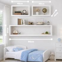 Kit 3 Nichos Retangulares Brancos Modernos Decorativos Prateleira de Parede