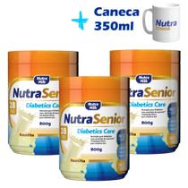 kit 3 Nutra Senior 50 Diabetics Care 800g ZERO AÇÚCAR e Caneca Exclusiva