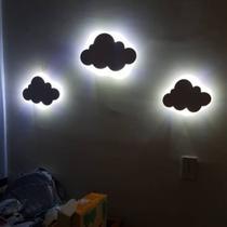 Kit 3 Nuvens Com LED Em Mdf Branco - Decoração quarto infantil