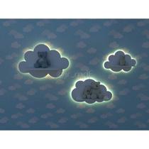 Kit 3 Nuvens com Prateleiras Luminárias em mdf