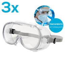 Kit 3 Óculos de Proteção EPI Segurança com Lente Transparente Anti Embaçante, Multilaser HC226 Uso Hospitalar Industrial