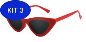 Kit 3 Óculos De Sol Retro Gatinho Proteção Uv Blogueira Vermelho