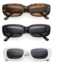 kit 3 óculos De Sol Retro Vintage Retangular Moda Festa Hype Uv400
