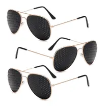 kit 3 Óculos Reticulado Aviador Cobreado Furadinho Pinhole