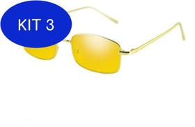 Kit 3 Óculos Sol Lente Amarela Quadrado Retro Retangular Vintage
