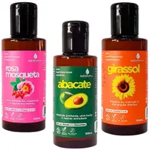 Kit 3 Óleo Capilar Natuseiva 100ml - Hidratação e Nutrição para Pele e Cabelos - Abacate, Uva, Mosqueta, Coco e Rícino