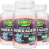 Kit 3 Óleo de borragem 500mg 60 cápsulas Unilife