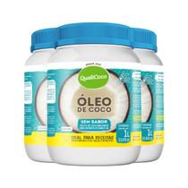 Kit 3 Óleo de coco Sem sabor Qualicoco 1 litro Kit 3 Óleo de coco Sem sabor Qualicoco 1 litro