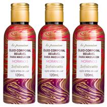 Kit 3 Óleo De Massagem Beijável Sensual Morango 120ml