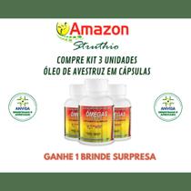 Kit 3 Óleos de Avestruz em Cápsulas Ômegas 3, 6, 7 e 9 SELO ANVISA ORIGINAL Amazon Struthio