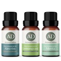 Kit 3 Óleos Essenciais 100% Puros - Alecrim, Lemongrass e Menta - Ideal Para Difusor, Aromaterapia e Cuidados Com o Corpo Aroma Dalma