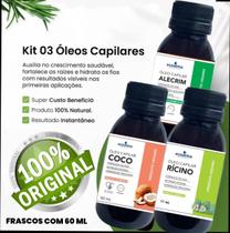 kit 3 oleos essenciais para cabelo e pele 60ml puro