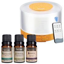 Kit 3 Óleos Essenciais Via Aroma Eucaliptus, Citronela, Lavanda + Difusor Aromático Madeira