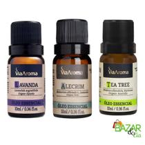 Kit 3 Óleos Essenciais Via Aroma Lavanda Alecrim e Melaleuca Aromaterapia