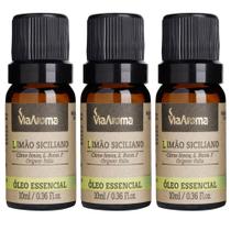 Kit 3 Óleos Essencial para Aromatizador 100% Natural Via Aroma 10ml Limão Siciliano