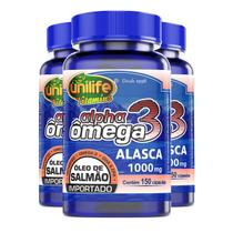 Kit 3 Ômega 3 Alpha Óleo de Salmão Unilife 1000mg 150 Cápsulas