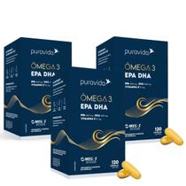 Kit 3 Ômega 3 EPA DHA Vitamina E120 Capsulas PuraVida