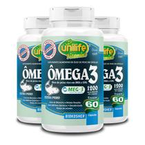 Kit 3 Ômega 3 Óleo de Peixe Unilife 60 Cápsulas 1200mg