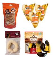 Kit 3 Orelha Bovina Desidratada 2 Casco 2 Chifre 1 Donuts 1 Traqueia