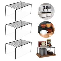 Kit 3 Organizador de Armário 32cm Aramado Cor Preto ou Branco Prateleira Suporte Aço Pratos Gaveta