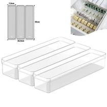 Kit 3 Organizador De Gaveta Armário Retangular Modular Plástico Multiuso Porta Utensílios Natural - Ou