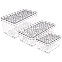 Kit 3 Organizador De Geladeira Com Grade Grande Médio E Pequeno Kit 3 Organizador De Geladeira Com Grade Grande Médio E Pequeno