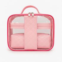 Kit 3 Organizador de Maquiagem Necessaire Feminina Bolsa para cosméticos Estojo Rosa