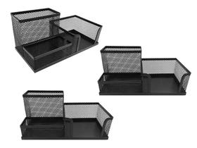 Kit 3 Organizador De Mesa Escritório Porta Caneta 3 Divisórias Preto