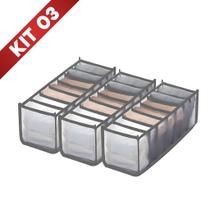 Kit 3 Organizador Gaveta 35x32x10 - 7 Divisórias Dobrável Guarda Peças Intimas Sutiã Meias Colmeia