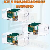Kit 3 Organizador Geladeira Armario Com Alça Acrilico 23x11x8 Diamond