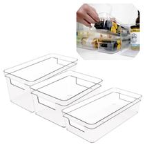 Kit 3 Organizador Geladeira Sem Tampa Grande Médio e Pequeno