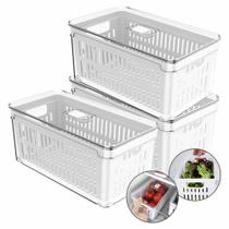 Kit 3 Organizador Geladeira Tampa Acrílico Drenagem 5 L Ou