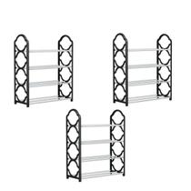 Kit 3 Organizador Sapateira Escritorio Estante Calçado Multiuso Sapato Rack Lavanderia 4 Andar Black
