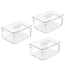 Kit 3 Organizadores 2,2 Litros Com Tampa Mantimento Geladeira Clear Fresh - Ou