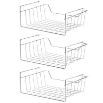 Kit 3 Organizadores Aramados Para Prateleira 34cm Cesto Multiuso Encaixe Para Armário