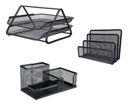 Kit 3 Organizadores De Escritório Metal Aramado Preto Kit 3 Organizadores De Escritório Metal Aramado Preto