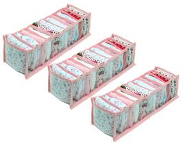 Kit 3 Organizadores de Gavetas Transparente e Rosa 604 VB Home