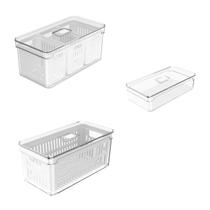 Kit 3 Organizadores de Geladeira Armário C/ Cesto Clear Fresh Multiuso Armário Transparente Plástico Alimentos Verduras Legumes Empilhável Kit 3 Organizadores de Geladeira Armário C/ Cesto Clear Fresh Multiuso Armário Transparente Plástico Alimentos Verduras Legumes Empilhável