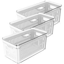 Kit 3 Organizadores De Geladeira Com Escorredor 5L Caixas Plásticas Para Legumes Clear Fresh OU. Kit 3 Organizadores De Geladeira Com Escorredor 5L Caixas Plásticas Para Legumes Clear Fresh OU.