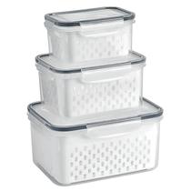 Kit 3 Organizadores de Geladeira Potes Herméticos Cozinha Alimentos Com Cesto Removível Lavar Frutas